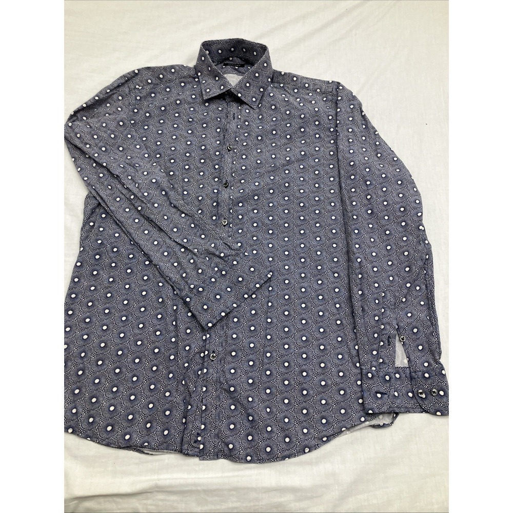 Sand NWT Dress Shirt Size 16 1/2  42 Blue With White & Black Geometric Cotton